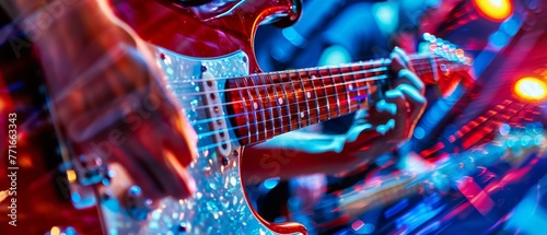 Close up of a guitar being played music in motion