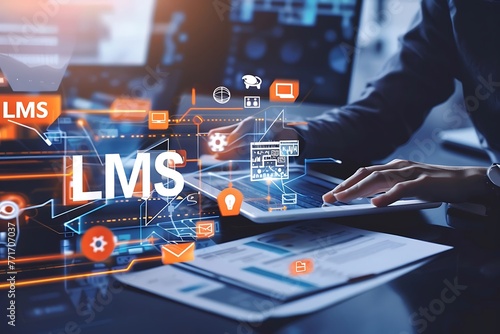 Learning Management System (LMS) for lesson and online education, course, application, study, e learning, knowledge everywhere and every time. LMS icon, online learning, smart education. Generative AI