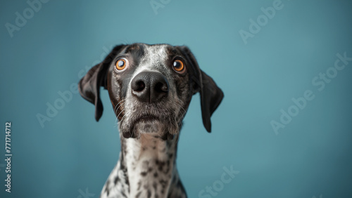 Hund Gesicht Porträt witzig schaut in die Kamera für Poster und Kalender, ai generativ