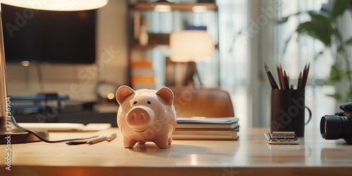 Pig Figurine Beside Desk Lamp