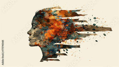 International Parkinson's awareness month concept, a woman with degenerative disease logo, Mental health. Stroke, synapses and neurons interaction art, Poster, banner, card, background.