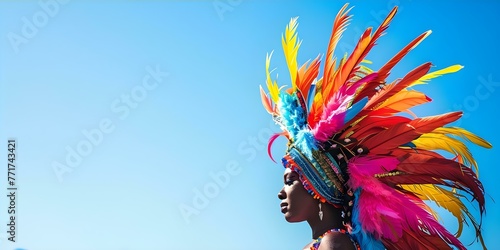 A person participating in the Barranquilla Carnival one of the largest in the world in Barranquilla Colombia. Concept Cultural Events, Carnival Celebrations, Festive Costumes, Traditional Dances