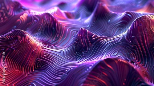 Vivid abstract purple waves with dynamic fluid texture. Computer-generated design for background, wallpaper, and print