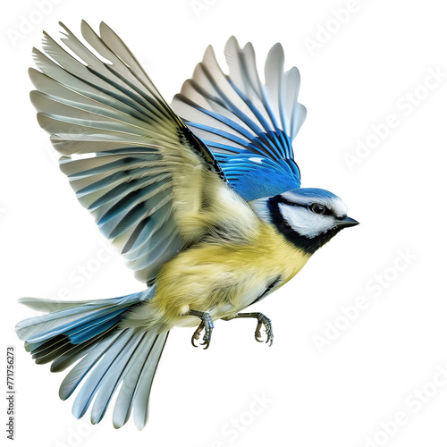 Blue tit bird on transparent or white background