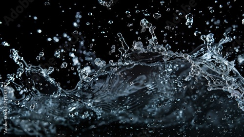  Black-and-white image of two water droplets colliding on a dark background
