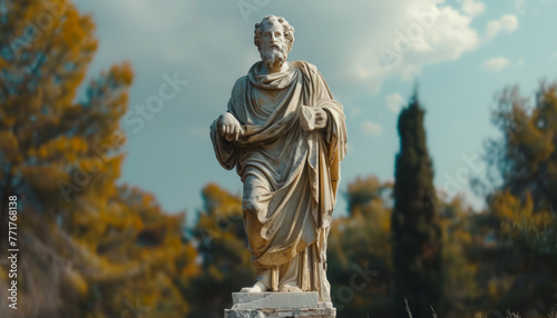 a statue of an ancient Greek philosopher deeply connected to Stoicism and ancient Greek architecture,generative ai