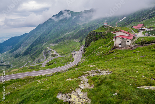 Transfagarasan Road seen from area of Balea Lake next to Transfagarasan road in Carpathian Mountains, Romania