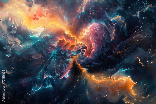 : Within a swirling vortex of vibrant energy, fragmented planes of reality intersect, creating a mesmerizing spectacle.