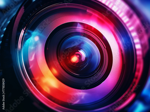 Professional camera lens aperture blades reveal color reflections.