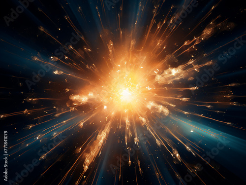Abstract rays background forms from star explosion with glowing particles.