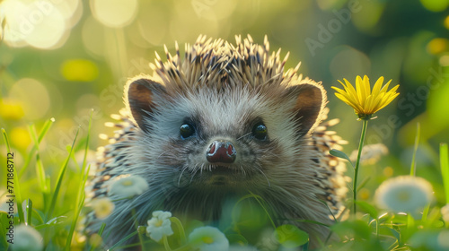 Vivid details of a hedgehog's spines and face, with a natural setting blurred