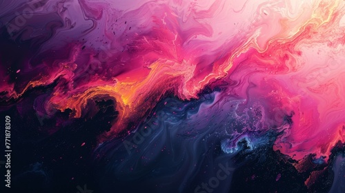 A close up of a vibrant painting featuring shades of purple and magenta against a dark background, resembling a cumulus cloud in the atmospheric sky