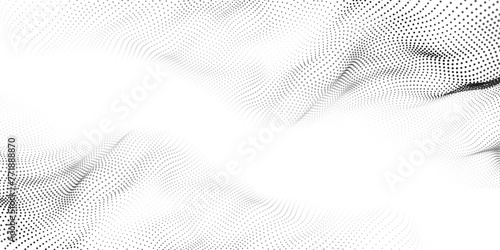 Flowing particles dots, wave pattern curve halftone shape isolated on transparent background. Vector background concept of modern technology, science.