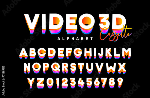 vibrant 3d retro 80s 90s font alphabet typography style set inspired by vintage arcade, neon pop culture visuals, retro futuristic and technologies
