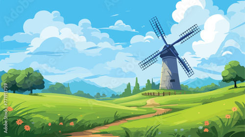 Wind mill and ecology design flat cartoon vactor il