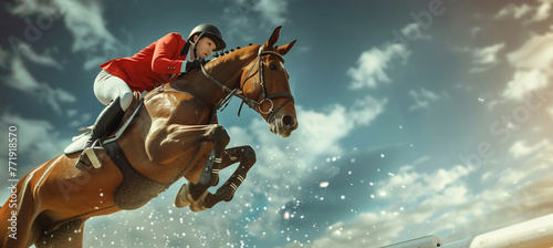 Close-up of equestrian jumper capturing precision and athleticism in mid-air