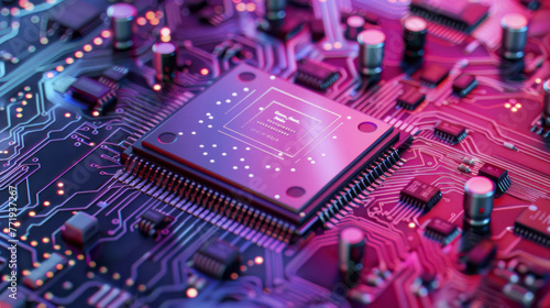 A smart CPU on an electronic circuit board, featuring colorful imagery.