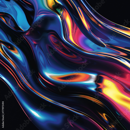 abstract background with lines, webglsl shader black background with liquid gradients in blue yellow red