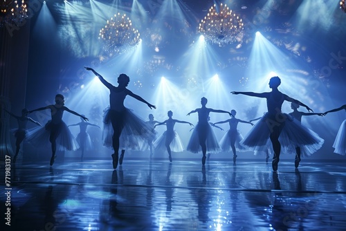 A group of ballerinas gracefully performing on stage during a ballet performance, showcasing their talent and precision in movement