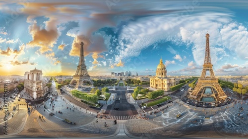 Paris famous landmarks collage 