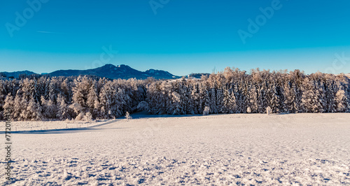 Alpine winter wonderland view near Seeg, Ostallgaeu, Bavaria, Germany