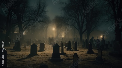 cemetery at night. Generative AI
