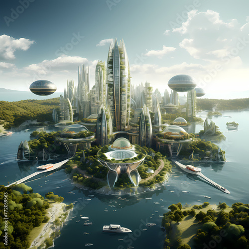 Floating city powered by renewable energy. 