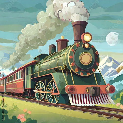 a classic steam-powered train in vector format, evoking nostalgia and the timeless charm of early railway transportation