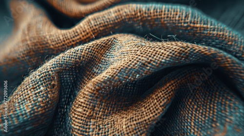 A close up of a piece of cloth with a brown and blue color. The cloth is made of a woven material and has a slightly fuzzy appearance