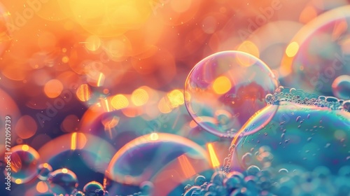 A colorful image of bubbles floating in the air. The bubbles are of different sizes and colors, creating a vibrant and playful atmosphere. Concept of joy and wonder, as if the bubbles are dancing