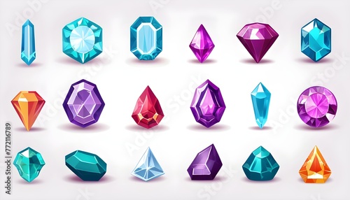 gem stones game design elements illustrations isolated on white background 