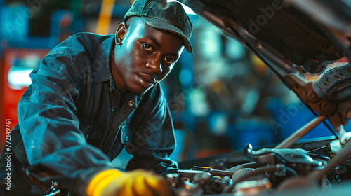 black car mechanic While repairing a car in the garage