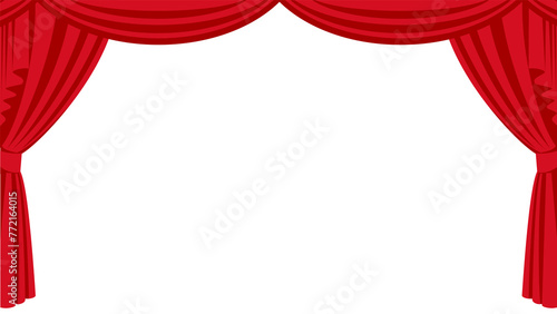 赤い舞台幕フレームのイラスト素材、アスペクト比16:9