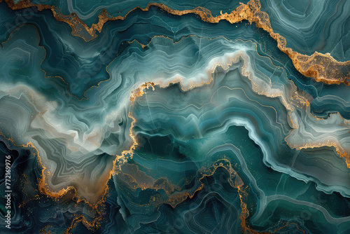 Abstract Blue and Gold Geode Background, with dark blue and gold tones, swirling patterns of rock layers in an abstract way. Created with Ai