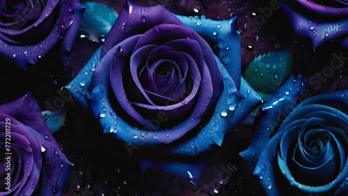 deep purplish and bluish single frame rose with water drops lying on the sepals pink rose flower background with due drops and romantic background in full frame abstract view 
