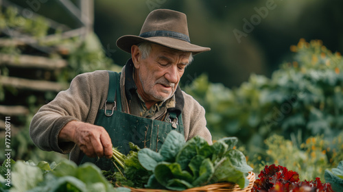 Agricultores cosechando verduras y tomates