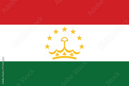 Flag of Tajikistan. Tajik tricolor flag with a crown and a semicircle of stars. State symbol of the Republic of Tajikistan.