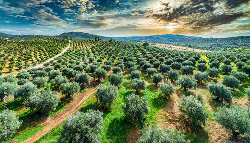 Bird's-eye View of Olive Orchards