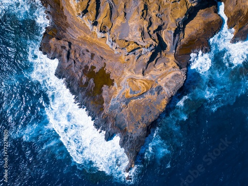 Aerial view of the stunning East Coast shoreline cliffs of O'ahu, Hawaii