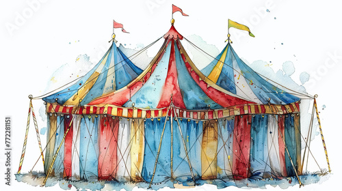 World Circus Day. Holiday concept. colorful circus tent art isolated on white background, banner, card, poster 