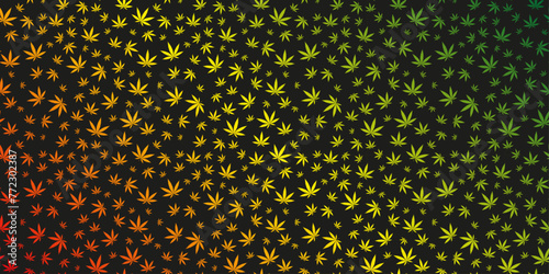 Abstract seamless cannabis background with reggae colors, cut out hemp icon texture, background layer editable for your own color design. 