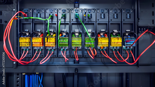 Colorful Electrical Panel with Various Cables
