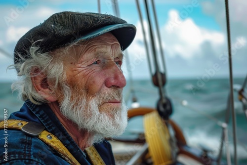 man with captain's cap. Fishing boat.