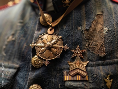 A medal of valor, adorned with national emblems, is pinned on the chest of a hero, symbolizing bravery and sacrifice in service