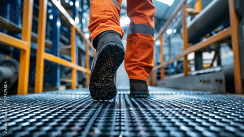 Safety matting in a high-traffic work area, preventing slips and falls