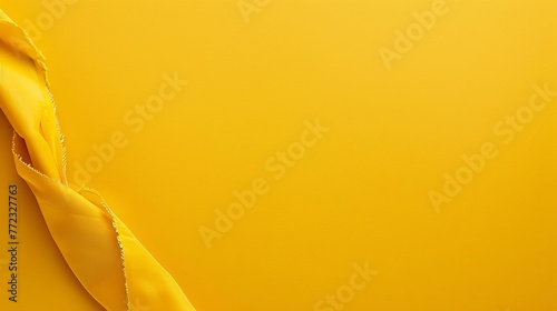 A close-up photo of a simple yellow ribbon against a yellow background. The ribbon is wrinkled and folded slightly