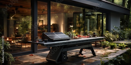 realistic concept of solar energy,minimalistic design with rule or third for The house had a solar-powered outdoor grill