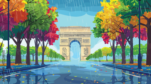 Square in Paris under the rain vector illustration