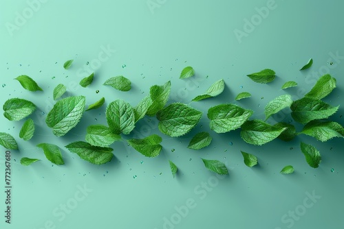 An element for fresheners and cleaners giving a menthol aroma. Air flow from mint leaves. Modern illustration.