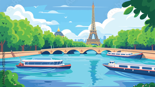 Vector illustration of a view of seine river in Par
